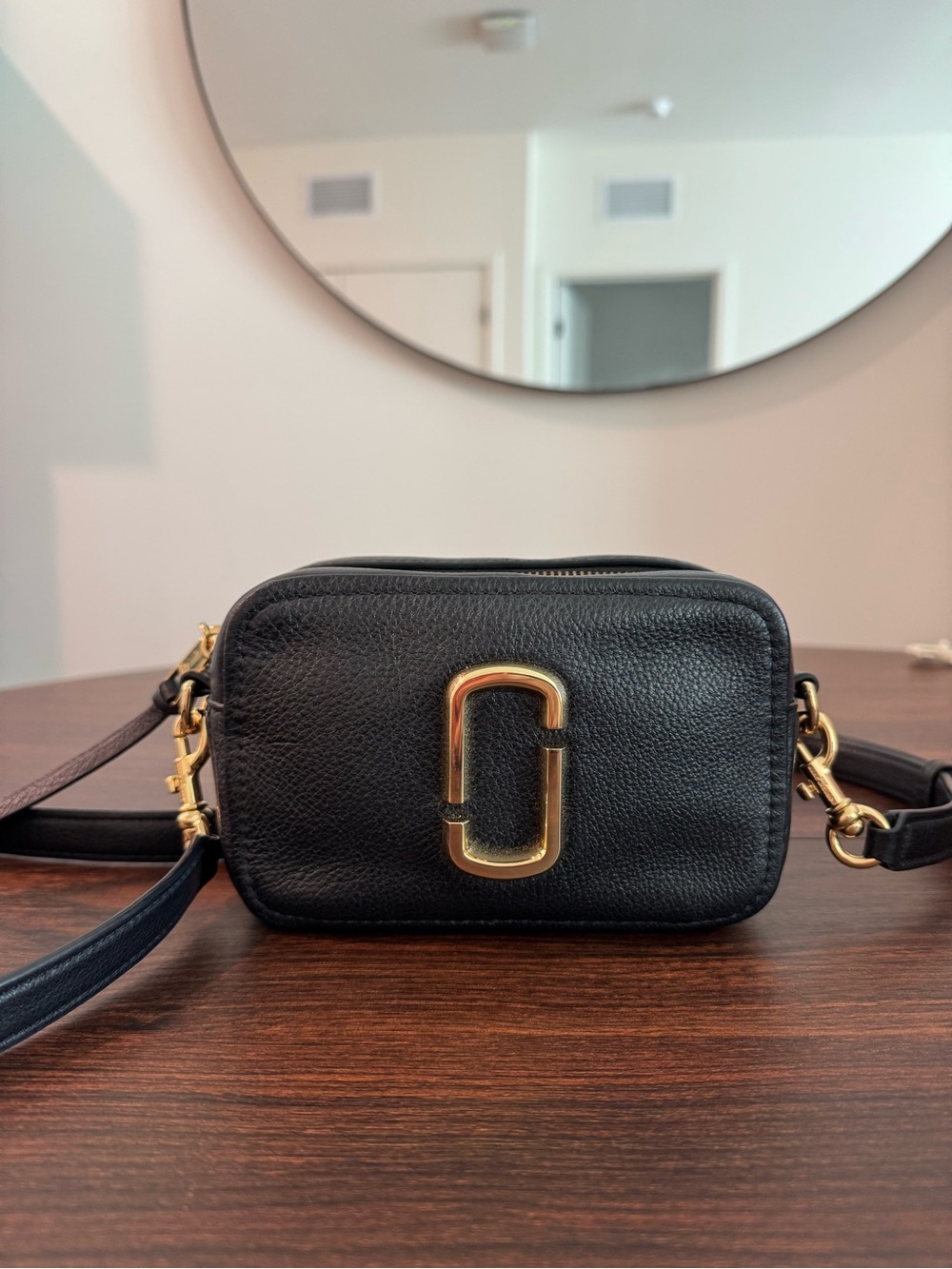 Marc Jacobs Black Leather Crossbody with Gold Double-J Logo
